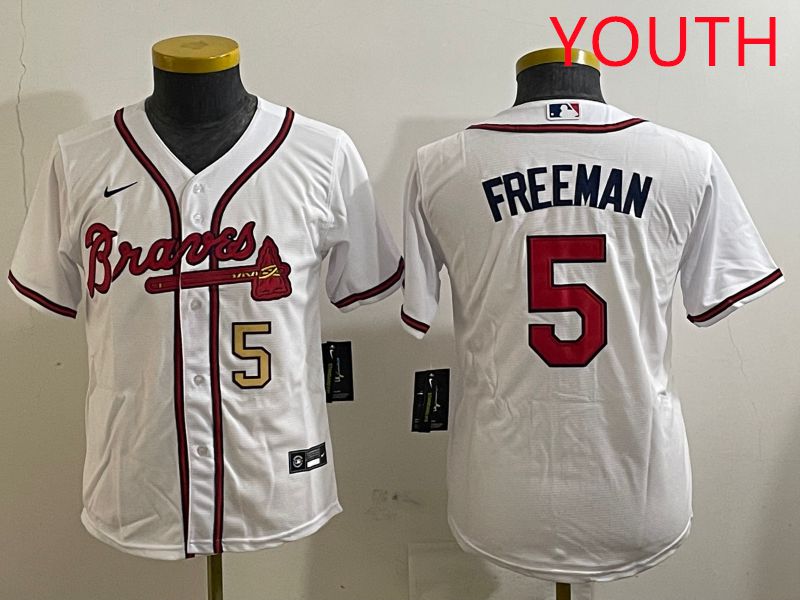 Youth Atlanta Braves 5 Freeman White Game 2025 Nike MLB Jersey style 5